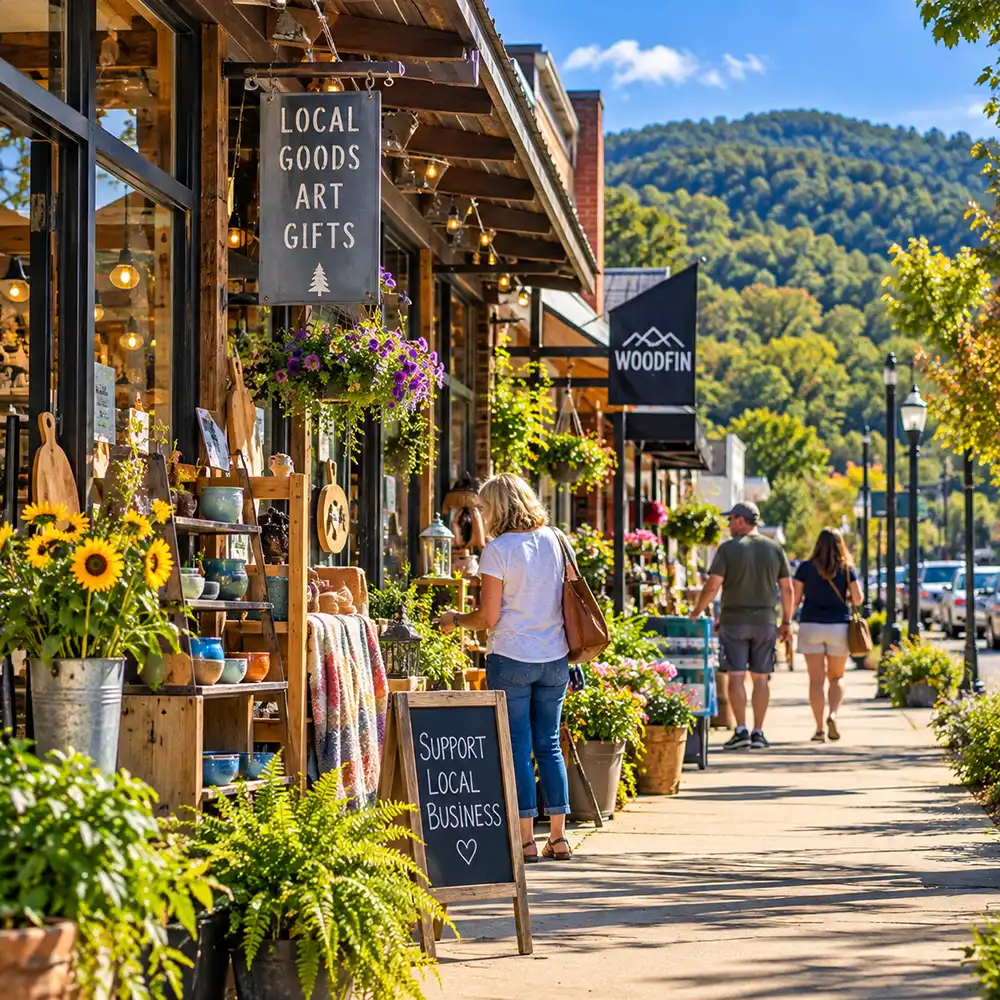 Shopping at local businesses in Woodfin, North Carolina